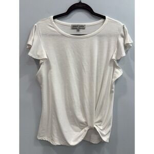 Almost Famous White Twist Front Tee Shirt Women's Size L Casual Basic Top